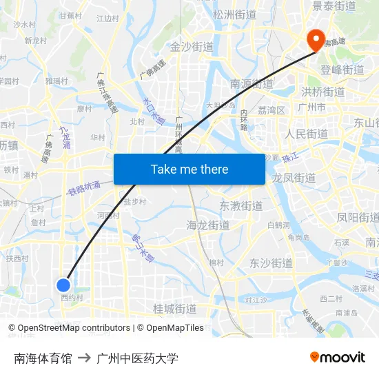南海体育馆 to 广州中医药大学 map