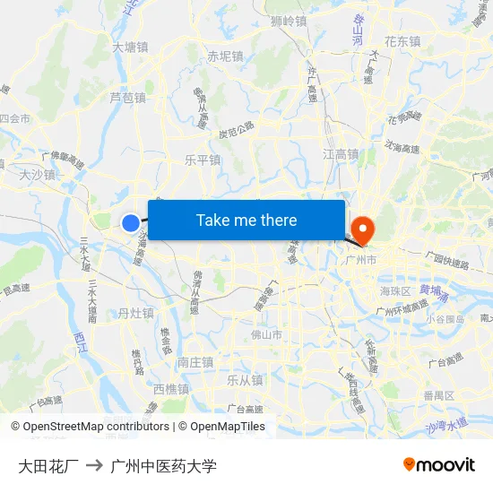 大田花厂 to 广州中医药大学 map