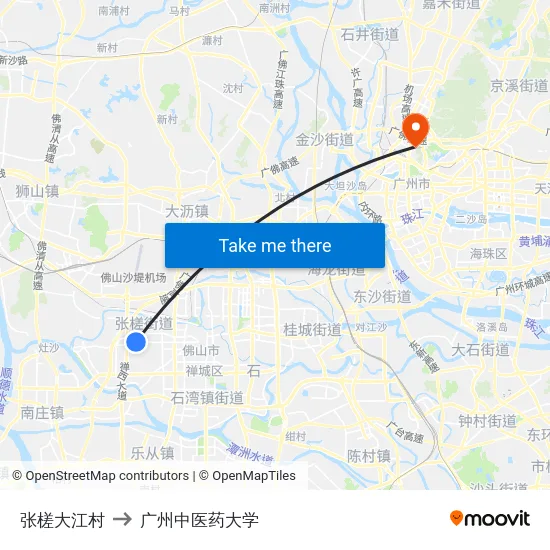 张槎大江村 to 广州中医药大学 map