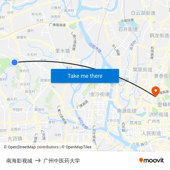 南海影视城 to 广州中医药大学 map