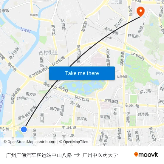广州广佛汽车客运站中山八路 to 广州中医药大学 map