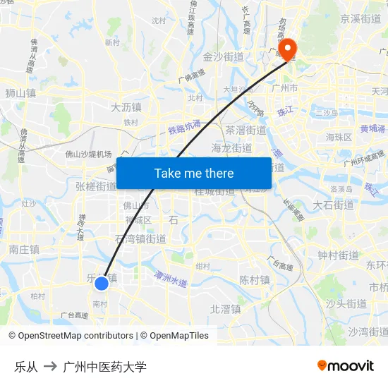 乐从 to 广州中医药大学 map