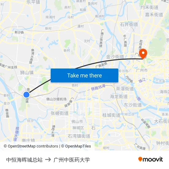中恒海晖城总站 to 广州中医药大学 map