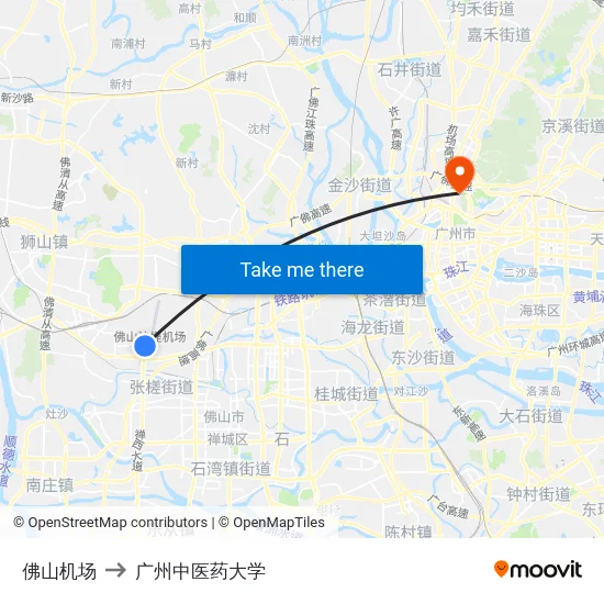 佛山机场 to 广州中医药大学 map