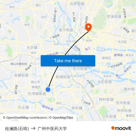 桂澜路(石啃) to 广州中医药大学 map