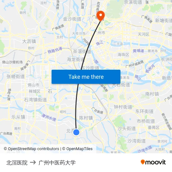 北滘医院 to 广州中医药大学 map