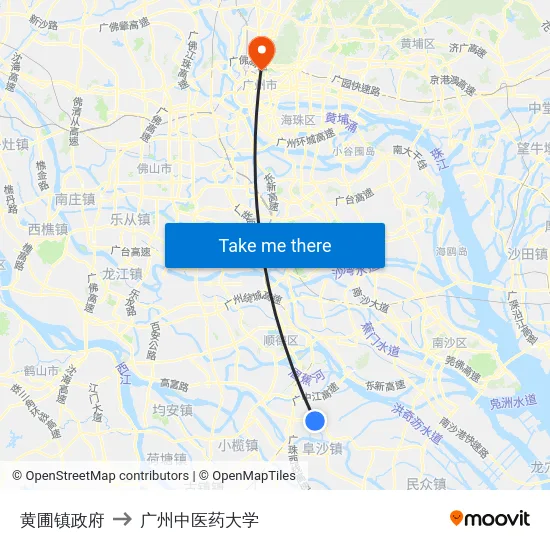 黄圃镇政府 to 广州中医药大学 map