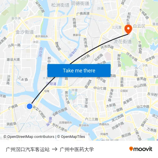 广州滘口汽车客运站 to 广州中医药大学 map