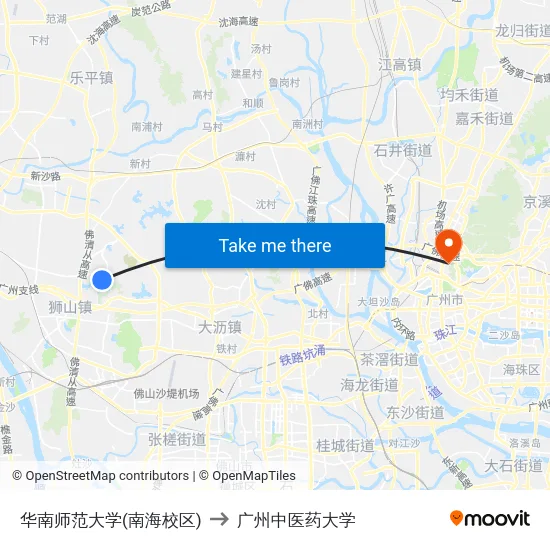 华南师范大学(南海校区) to 广州中医药大学 map