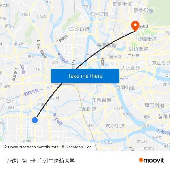 万达广场 to 广州中医药大学 map