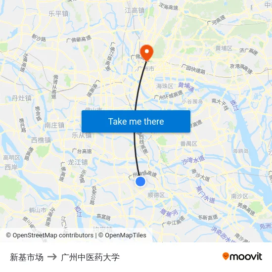 新基市场 to 广州中医药大学 map