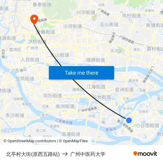 北亭村大街(原西五路站) to 广州中医药大学 map