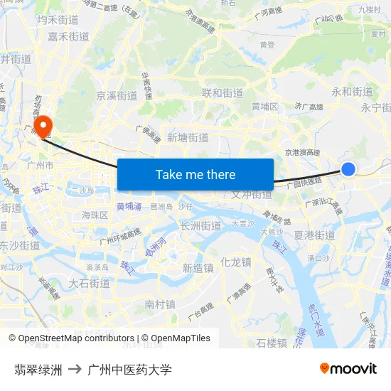 翡翠绿洲 to 广州中医药大学 map