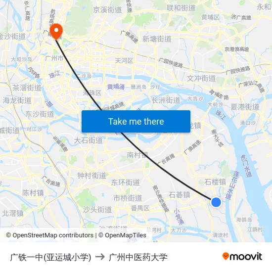 广铁一中(亚运城小学) to 广州中医药大学 map