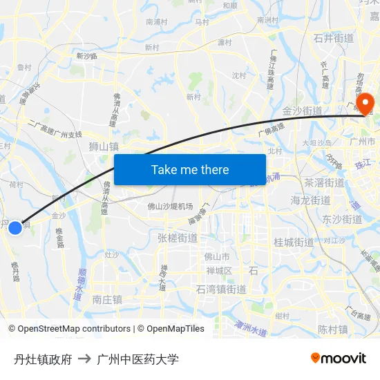 丹灶镇政府 to 广州中医药大学 map