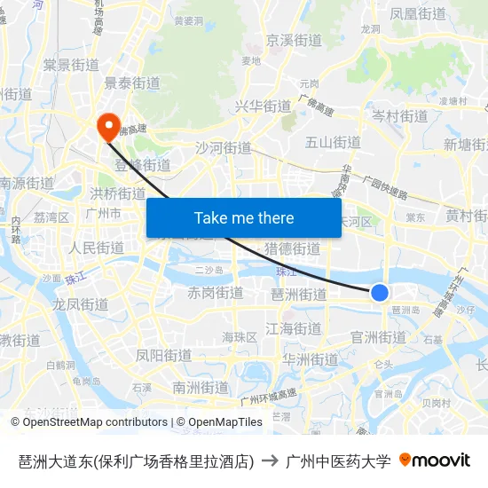 琶洲大道东(保利广场香格里拉酒店) to 广州中医药大学 map