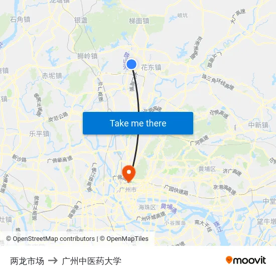 两龙市场 to 广州中医药大学 map