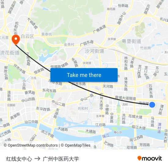红线女中心 to 广州中医药大学 map