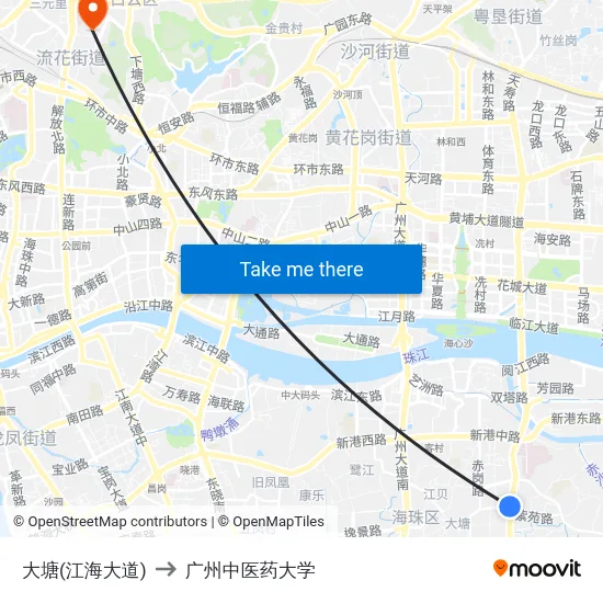 大塘(江海大道) to 广州中医药大学 map