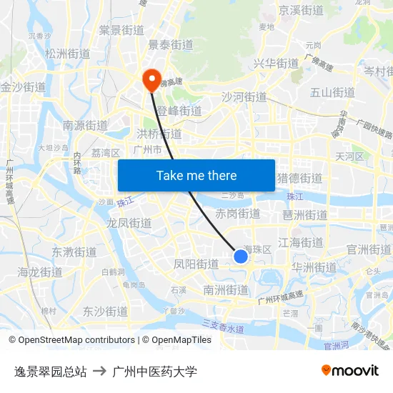 逸景翠园总站 to 广州中医药大学 map
