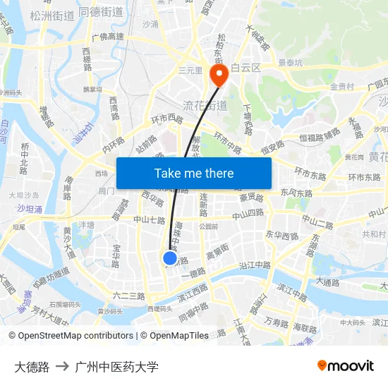 大德路 to 广州中医药大学 map