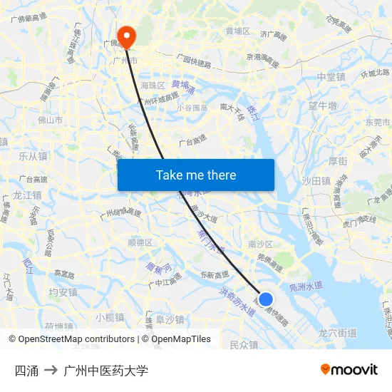 四涌 to 广州中医药大学 map