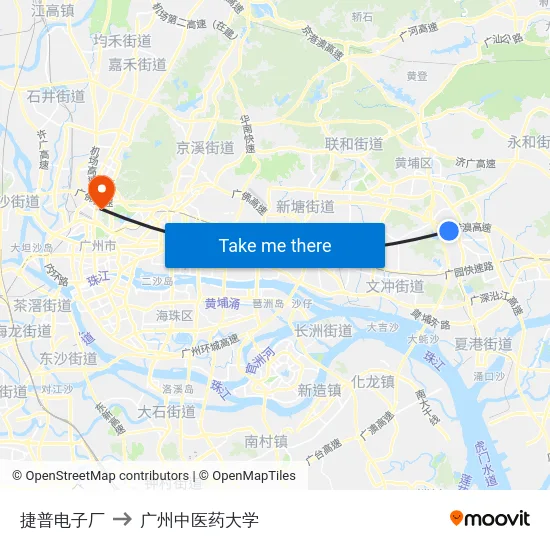 捷普电子厂 to 广州中医药大学 map