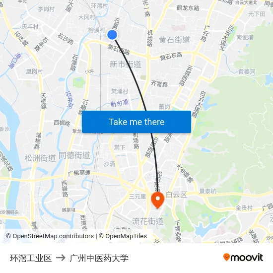 环滘工业区 to 广州中医药大学 map
