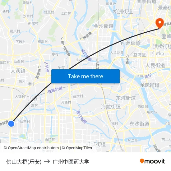 佛山大桥(乐安) to 广州中医药大学 map