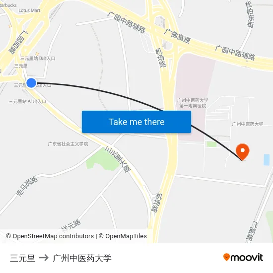 三元里 to 广州中医药大学 map