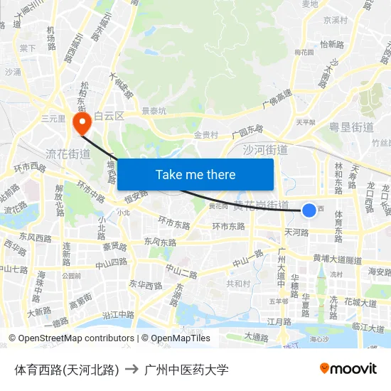体育西路(天河北路) to 广州中医药大学 map