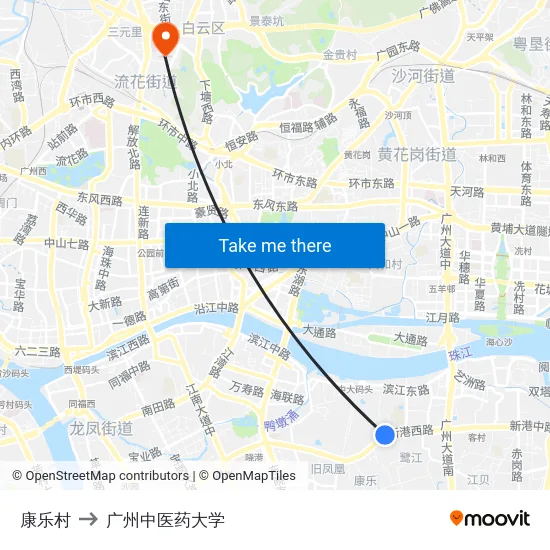 康乐村 to 广州中医药大学 map