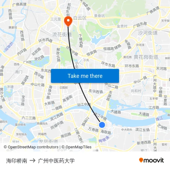 海印桥南 to 广州中医药大学 map