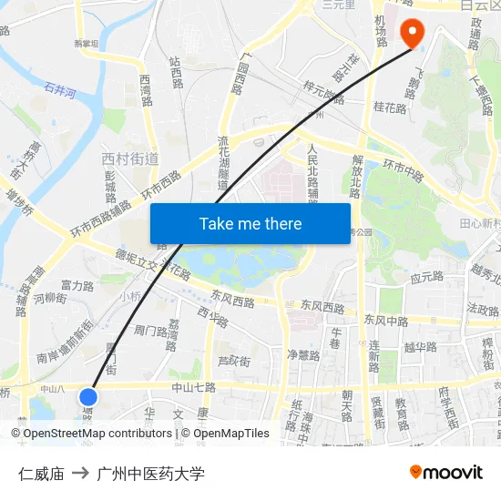 仁威庙 to 广州中医药大学 map