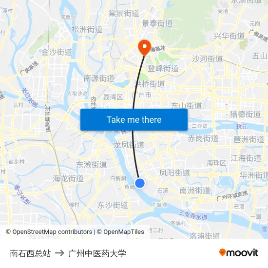 南石西总站 to 广州中医药大学 map