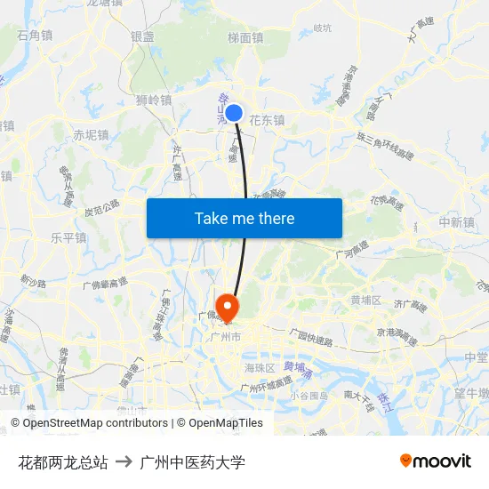 花都两龙总站 to 广州中医药大学 map