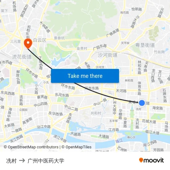 冼村 to 广州中医药大学 map