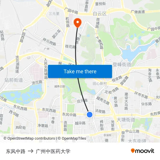 东风中路 to 广州中医药大学 map