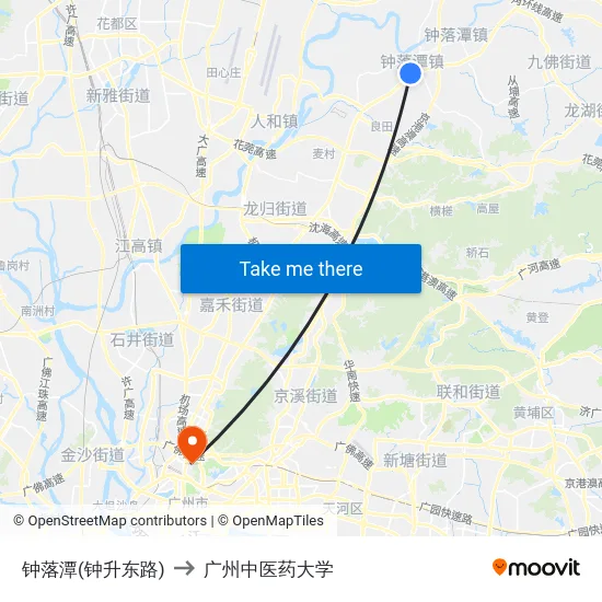 钟落潭(钟升东路) to 广州中医药大学 map