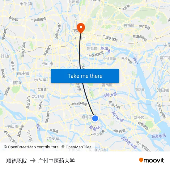 顺德职院 to 广州中医药大学 map