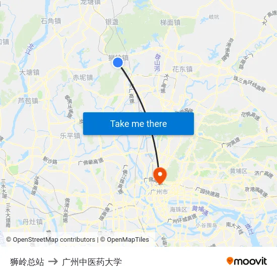 狮岭总站 to 广州中医药大学 map