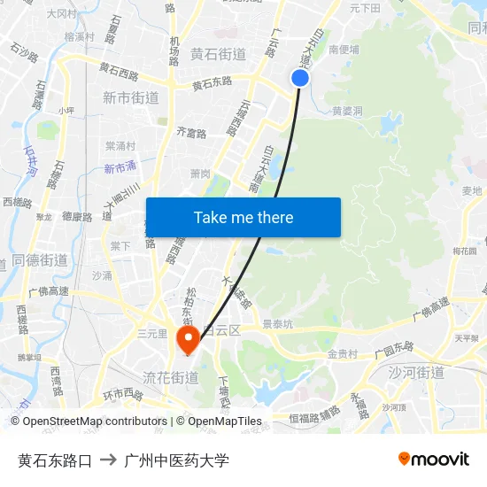 黄石东路口 to 广州中医药大学 map