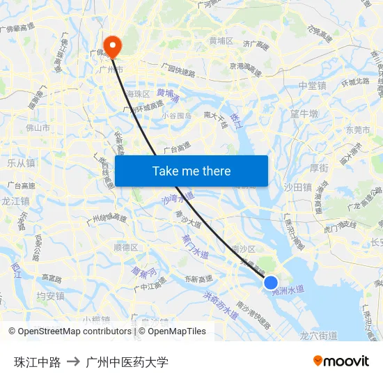 珠江中路 to 广州中医药大学 map