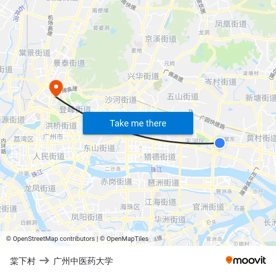 棠下村 to 广州中医药大学 map