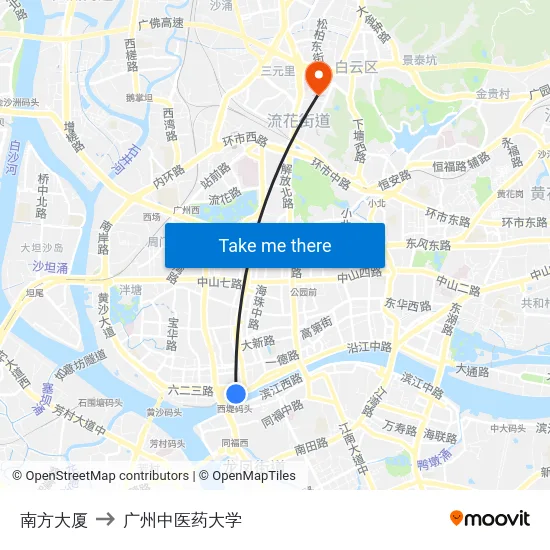 南方大厦 to 广州中医药大学 map