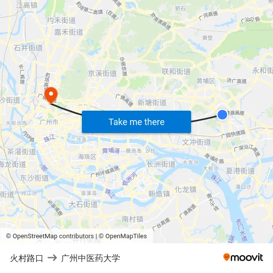 火村路口 to 广州中医药大学 map