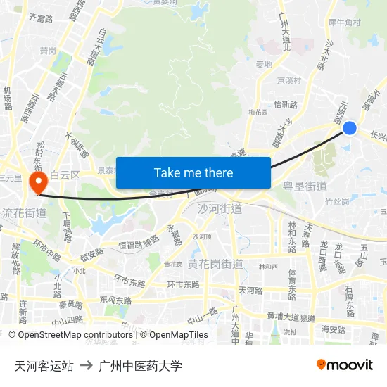 天河客运站 to 广州中医药大学 map