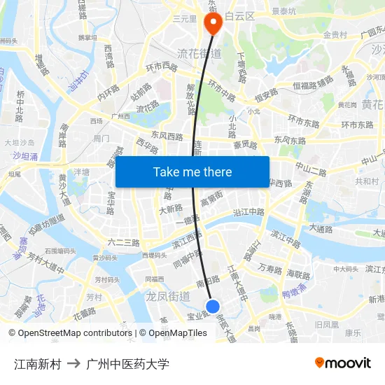 江南新村 to 广州中医药大学 map