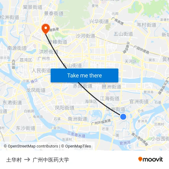 土华村 to 广州中医药大学 map