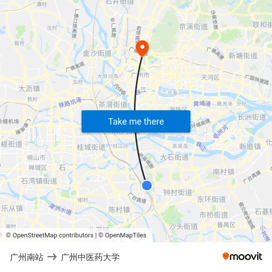 广州南站 to 广州中医药大学 map